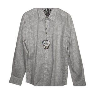 NWT ROBERT GRAHAM L men's shirt contrast cuffs designer white gray long sleeve